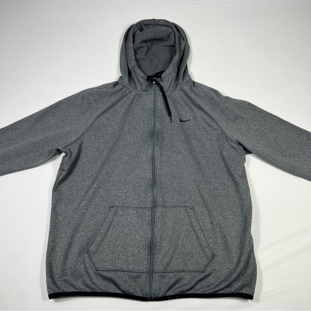 NIKE Therma-Fit Full Zip Hoodie Sweatshirt Heather Gray Womens XL Thumbholes